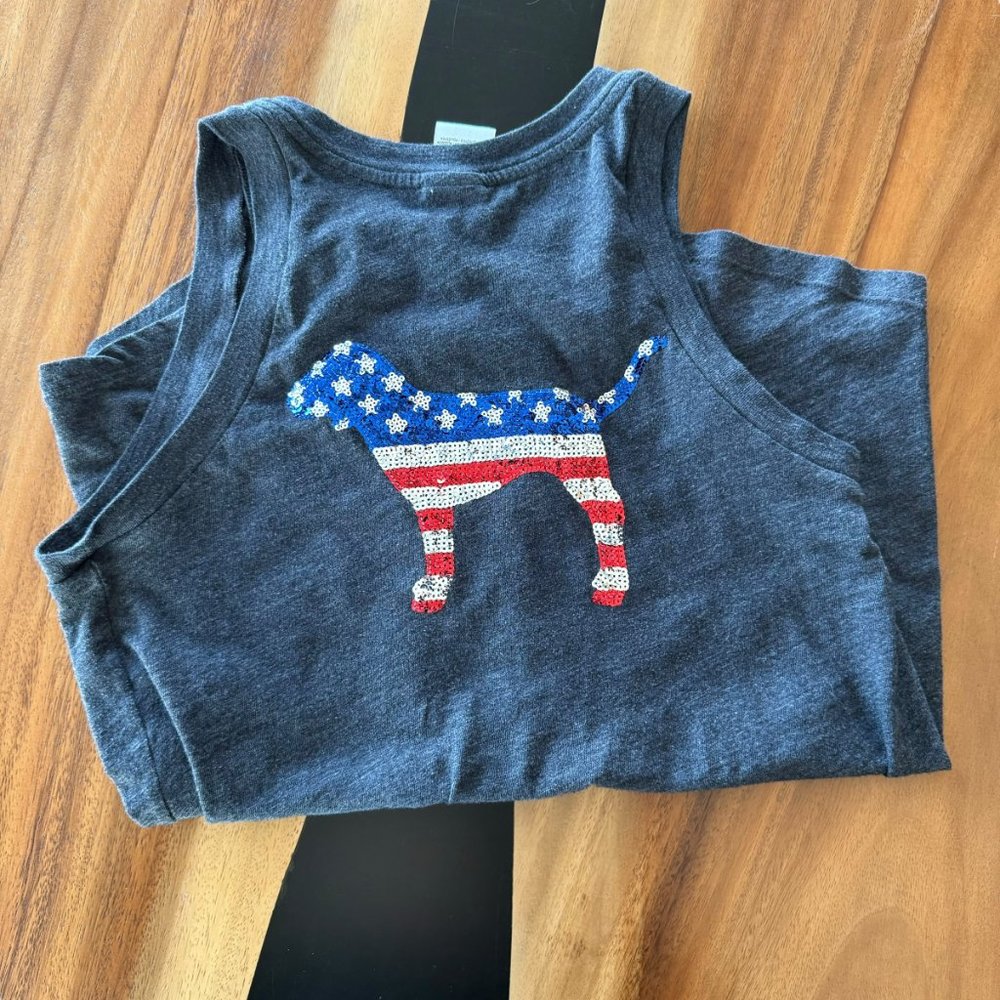 PINK Victoria’s Secret Sequin Patriotic Dog Tank XS 4th of July Americana